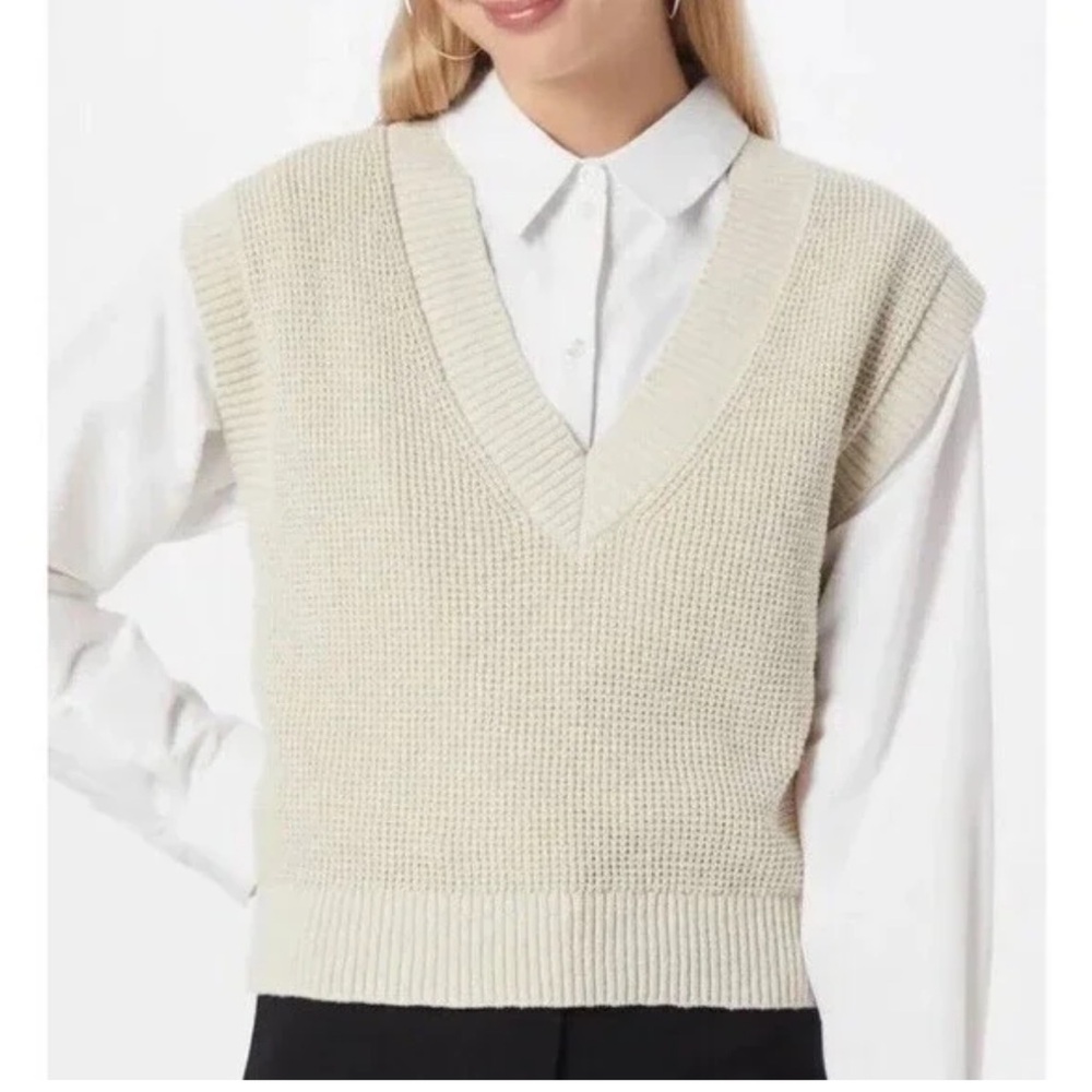 Madewell Cotton V-neck Knit Sweater Vest Tan Medium